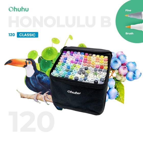 OHUHU Honolulu B 120 Colors Dual Tips (Brush & Fine) Alcohol Art
